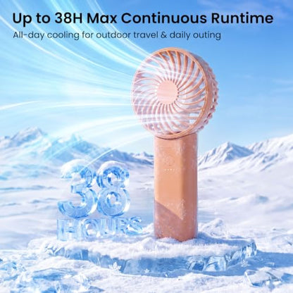 HandFan 2026 𝐔𝐩𝐠𝐫𝐚𝐝𝐞𝐝 Handheld Fan, Hands Free Necklace Fan with lanyard, 8000𝐦𝐀𝐡, 38 Hours Cooling Runtime,180° Foldable (Orange) - color: Clear‑Blade Orange