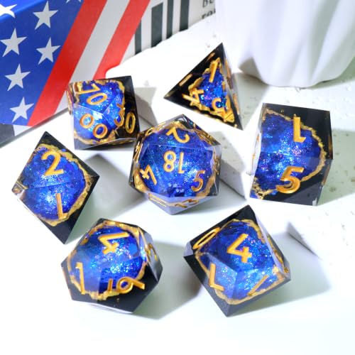 XENOLUX Resin DND Dice Set - Polyhedral RPG Dice for Dungeons and Dragons - Blue Geode Handcrafted with Holographic Foil in Tin Box for Board Games (G4) - color: G4