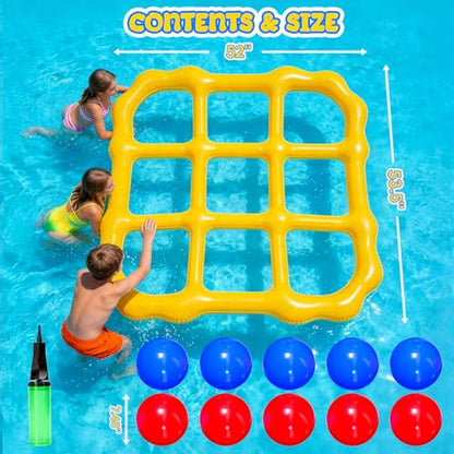 Tic-Tac-Toe Pool Toys Game Set, Giant Inflatable Floating Board Set with 10 Balls, Pool Toys Party Game for Kids Adults Teens, Summer Water Party Backyard Beach Yard Field Day Outdoor Activities | 53.5-Inch Floating Board • 10 Balls + Pump • 2–10 Players