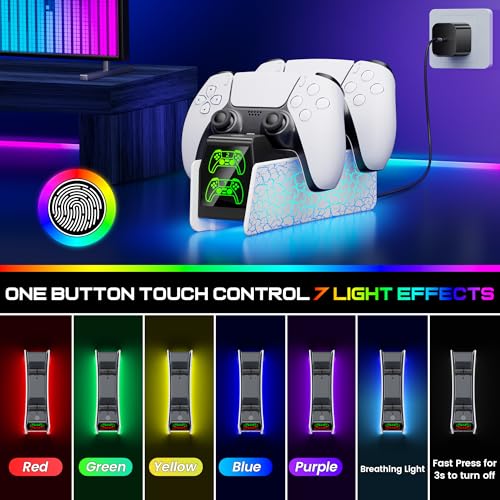 PS5 Controller Charging Station for Playsation 5 Dualsense/Edge, Dual PS5 Charging Station with LED Light, Controller Accessories P5 Charger Dock with Fast Charging Cable
