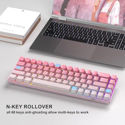 MageGee Portable 60% Mechanical Gaming Keyboard, RGB Backlit Compact 68 Keys Mini Wired Office Keyboard with Red Switches for Laptop PC Mac, Side Printed Keycap - Pink - color: Pink/Red Switch