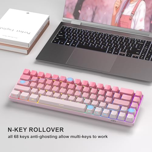 MageGee Portable 60% Mechanical Gaming Keyboard, RGB Backlit Compact 68 Keys Mini Wired Office Keyboard with Red Switches for Laptop PC Mac, Side Printed Keycap - Pink - color: Pink/Red Switch