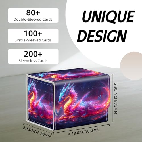 Trading Card Storage Box, Holds 100+ for MTG Cards, PU Leather with Magnetic Closure, Cosmic Rainbow Dragon in Starry Night Durable Deck Box for Magic the Gathering, Trading Card Games - color: Cosmic Rainbow Dragon in Starry Night