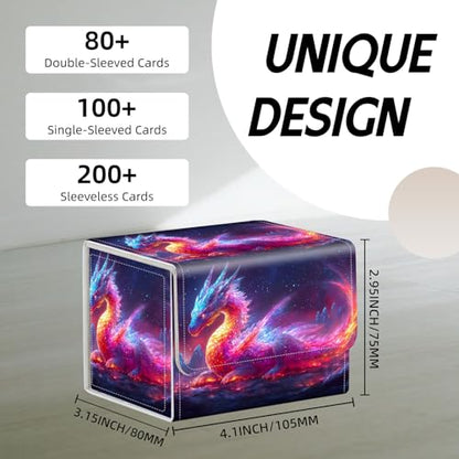 Trading Card Storage Box, Holds 100+ for MTG Cards, PU Leather with Magnetic Closure, Cosmic Rainbow Dragon in Starry Night Durable Deck Box for Magic the Gathering, Trading Card Games - color: Cosmic Rainbow Dragon in Starry Night