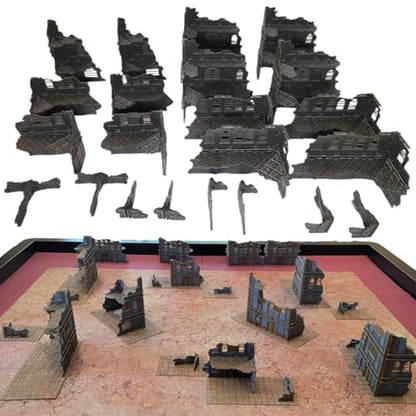 Foldable Imperial Gothic Terrain Set – 3D Printed Modular Ruins, Preassembled Scenery for 28mm Tabletop Wargames, Tournament Layout Compatible (Black)