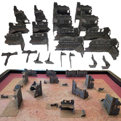Foldable Imperial Gothic Terrain Set – 3D Printed Modular Ruins, Preassembled Scenery for 28mm Tabletop Wargames, Tournament Layout Compatible (Black)
