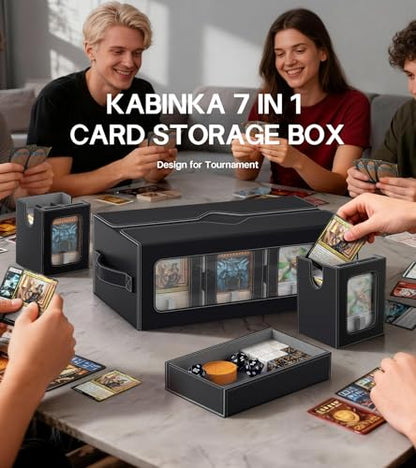 Kabinka MTG Commander Deck Box, 6-Deck Modular Card Case with 100 PCS Card Sleeves, Dice Tray - Holds 600+ Double-Sleeved Cards, 35PT Magnetic Holders for TCG/EDH (Black) - color: Black