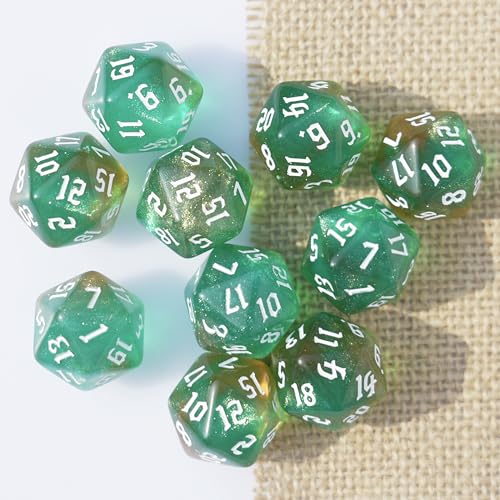 10PCs D20 Polyhedral Dice Set 22mm for DND RPG MTG Dungeons and Dragons Dice (Green+Curry) - color: Green+curry