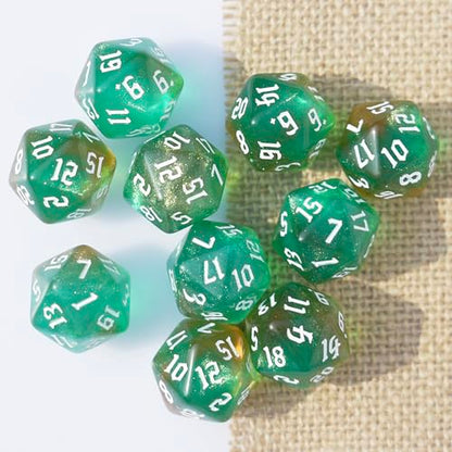 10PCs D20 Polyhedral Dice Set 22mm for DND RPG MTG Dungeons and Dragons Dice (Green+Curry) - color: Green+curry