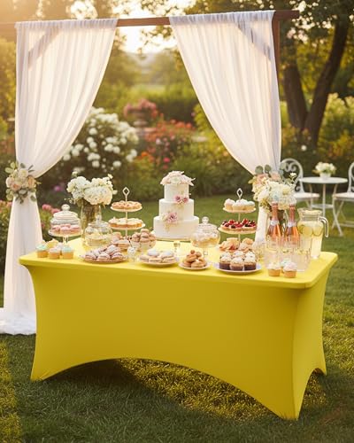 Fixwal Yellow Stretch Table Cloth Rectangle 2 Pack 6Ft, Spandex Fitted Table Covers Washable for Party, Trade Show, Banquet, Wedding, Buffet - color: Yellow, size: 6 Ft