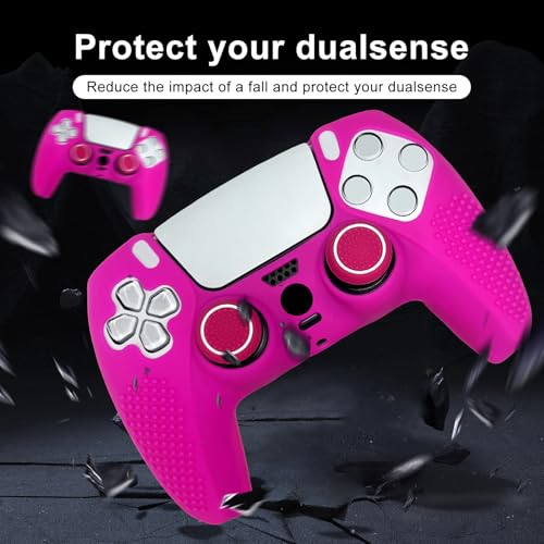 Anti-Slip Pink PS5 Controller Skin,Studded Edition Protective Silicone Cover Skin Grips Compatible with PS5/Slim/Pro Controller and 6 PCS Thumb Grips Caps. - color: Pink