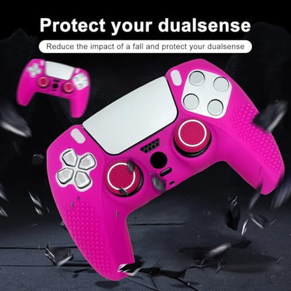 Anti-Slip Pink PS5 Controller Skin,Studded Edition Protective Silicone Cover Skin Grips Compatible with PS5/Slim/Pro Controller and 6 PCS Thumb Grips Caps. - color: Pink