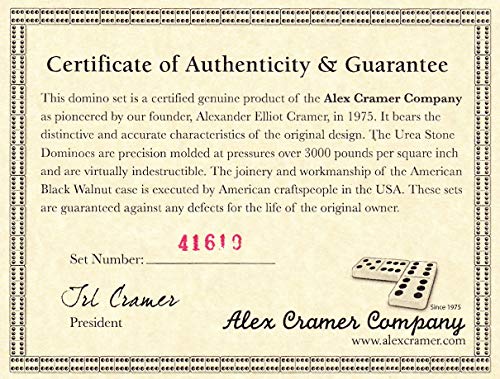 Alex Cramer Domino Set with Caramel Colored Leather Case - Professional Tournament Traveler - No Spinners Domino Set - 28 Indestructible Double Six Dominoes - style: Domino Set