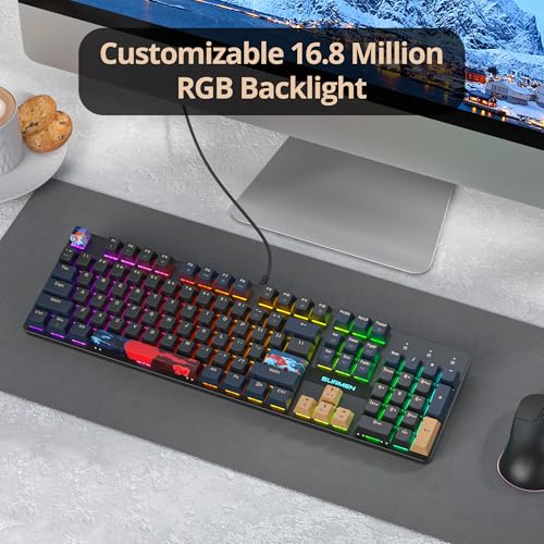 Full Size Mechanical Keyboard, Creamy Keyboard with Number Pad, 104 Keys Wired Gaming Keyboard with Red Switch, RGB Backlit for PC Laptop - color: Blue Samurai B