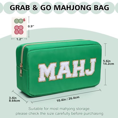 Mahjong Tile Bag Mahjong Bag with Zipper Travel Mahjong Carrying Case Storage Pouch Gifts for Mahjong Lovers Accessories - color: Green-mahj