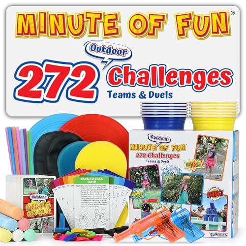 Funwares Original 272 Outdoor Minute of Fun Games - Minute to Win It Family Party & Travel for Kids & Adults, 2-12 Players! Ready to Play Right Out of the Box!
