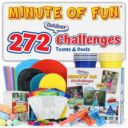 Funwares Original 272 Outdoor Minute of Fun Games - Minute to Win It Family Party & Travel for Kids & Adults, 2-12 Players! Ready to Play Right Out of the Box!