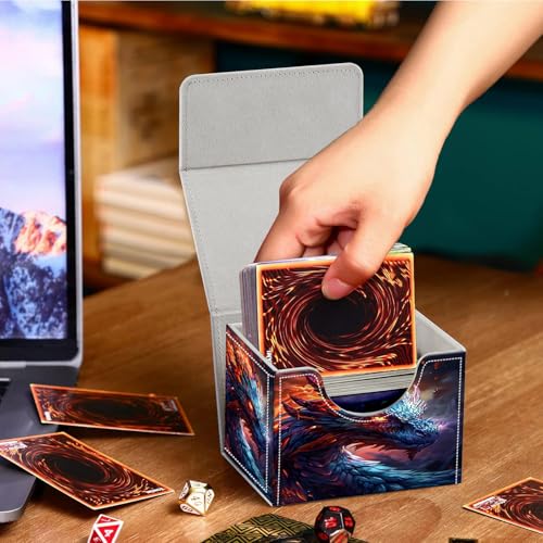 PU Leather Deck Box for MTG Commander Cards, Fits 100+ Double Sleeved Cards, Secure Magnetic Trading Card Storage Case for TCG CCG,Ancient Fire Dragon Art - color: Ancient Fire Dragon Art