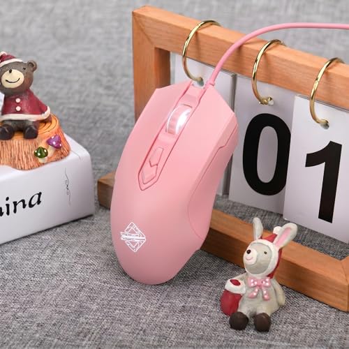 Lomiluskr AJ52 RGB Wired Gaming Mouse, 7 Programmable Buttons, Computer Mice with RGB Lighting, 200-4800 DPI Adjustable, for PC/Laptop (Pink) - color: Pink