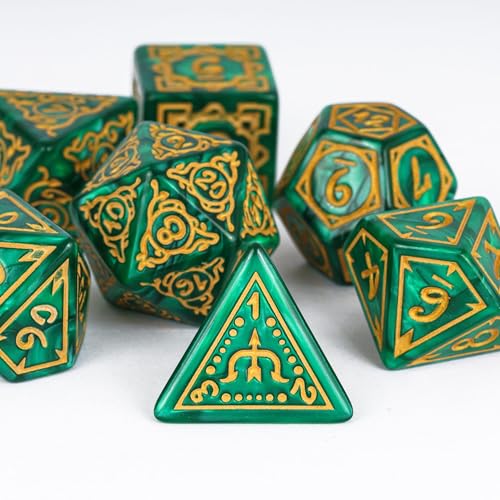 Dice DND, Polyhedral Dice Set(7 Pcs) D&D Dice with Leather Dice Bag for Role Playing Dice Games RPGs(Druid - Green) - color: Druid 7pcs G