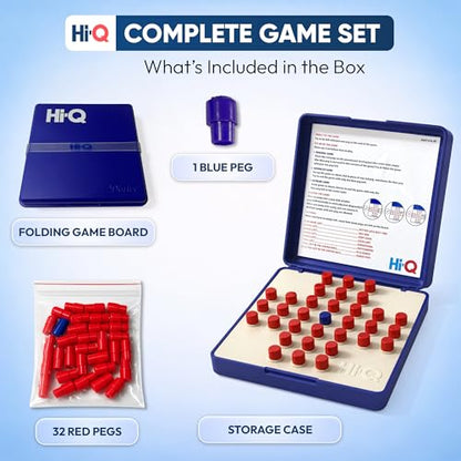 Original HI-Q Solitaire Game - Solitaire Board Game for Kids, Adults & Seniors, Solo 1-Player, Puzzle Strategy Problem Solving Game, Perfect Travel & College Board Game, Classic Hi-Q Peg Brain Teaser
