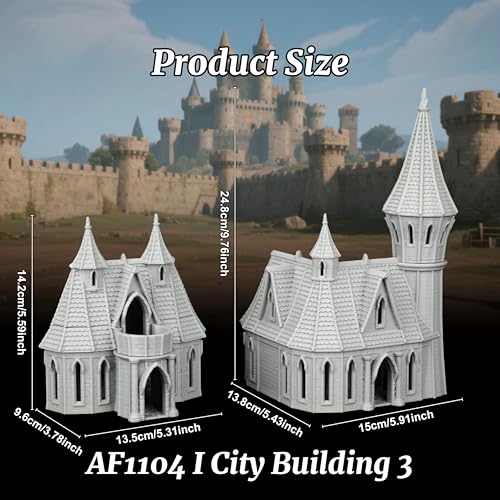 RPG Terrain TTRPG Gothic Scenery - 25mm Scale Unpainted Spire Tower and Balcony Manor Set, Stone Building Map Props for Dungeons and Dragons & Trench Crusade - City Building 3 (AF1104 I) - color: Af1104 I City Building 3