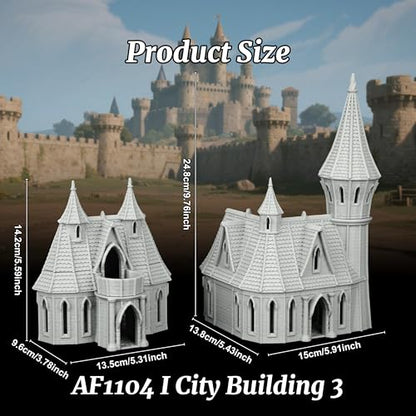 RPG Terrain TTRPG Gothic Scenery - 25mm Scale Unpainted Spire Tower and Balcony Manor Set, Stone Building Map Props for Dungeons and Dragons & Trench Crusade - City Building 3 (AF1104 I) - color: Af1104 I City Building 3