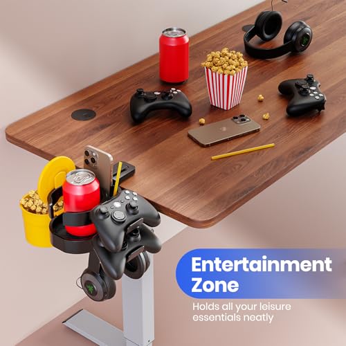 7-in-1 Desk Cup Holder - EURPMASK Organizer with Headphone, Controller Holder, Snack Bucket, and Phone Holder, Clamp-On Desk Accessory with Sturdy Large Storage, Easy to Install, Black - color: Black