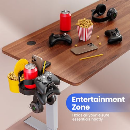 7-in-1 Desk Cup Holder - EURPMASK Organizer with Headphone, Controller Holder, Snack Bucket, and Phone Holder, Clamp-On Desk Accessory with Sturdy Large Storage, Easy to Install, Black - color: Black