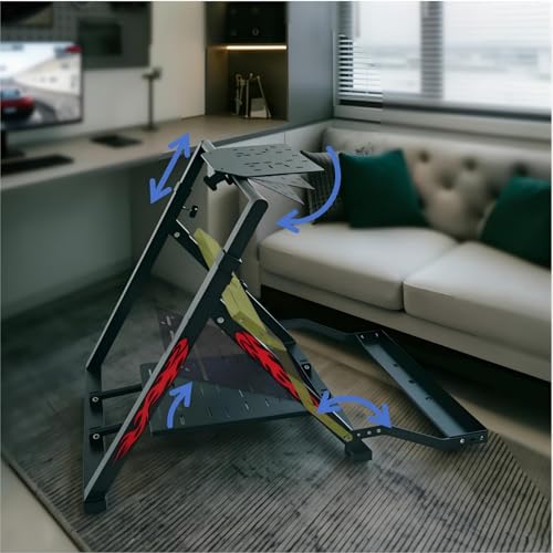 Qvwzd Racing Wheel Stand Foldable Height Adjustable Steering Wheel Stand Portable Racing Simulator Cockpit Metal Frame Universal Fit for Logitech G29 G920 G923 G27 G25 Thrustmaster T300RS T248 T150 T500 Xbox PS4 PS5 PC Square Tube Stand With Chair Slot