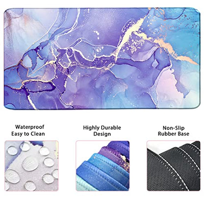 Large Mouse Pad and Keyboard Wrist Rest, Desk Pad for Keyboard and Mouse, 4-in-1 Large Gaming Mouse Pad with Wrist Support - Purple Marble - color: Purple Blue Marble