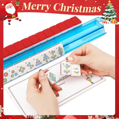 American Mahjong Tile Set with Carrying Bag and Accessories, 160 Acrylic Engraved Mahjong Tiles with Racks with Pushers, Mahjong Tile Set for Family Friends