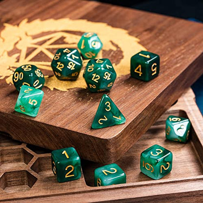 11PCS Resin DND Dice Set Green Jade D&D Dice for RPG Tabletop Games | Leather Storage Bag, Imitation Jade, DM Gift, for Dungeons and Dragons Role Playing Games - color: 11pcs Green Jade