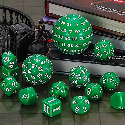 CiaraQ DND Polyhedral Dice Set (15pcs) D4-D100 Game Dice with Dice Bag | Acrylic Role Playing Dice for Dungeons and Dragons MTG Table Games (Green & White) - color: Green & White