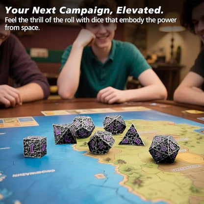PJOY Metal Dice Set D&D for Dungeons and Dragons Dice with Case Meteorite Iron Purple 7PCS 16mm Role Playing Cool DND Gifts for Players DM Board Game Masters Wizards - color: Iron Purple
