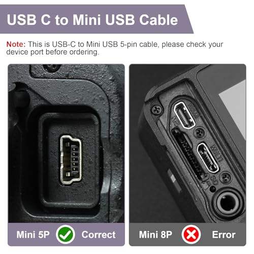 Replacement USB-C to Mini USB Charging Data Transfer Cable Cord Compatible with Canon EOS Rebel T5i T6 T6i T7i, PowerShot ELPH/Rebel/EOS Cameras , PS3 Controller, Dash Cam, for GoPro Hero 3+ 3.3FT