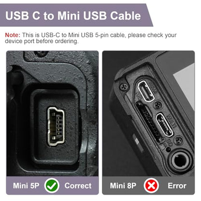 Replacement USB-C to Mini USB Charging Data Transfer Cable Cord Compatible with Canon EOS Rebel T5i T6 T6i T7i, PowerShot ELPH/Rebel/EOS Cameras , PS3 Controller, Dash Cam, for GoPro Hero 3+ 3.3FT