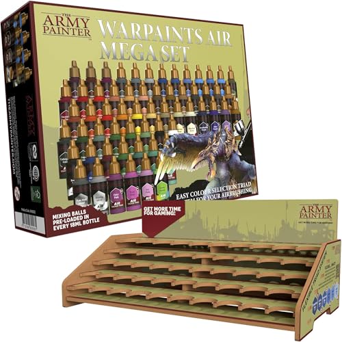 The Army Painter, Warpaints Air Mega Set Combo, 60 x 18 ml | Colori acrilici per aerografo, 9 metallici, 1 fluo e 1 stazione di pittura, per DnD e Warhammer - color: Warpaints Air Mega Set Combo