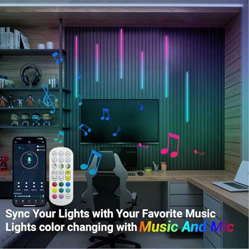 HAMRVL RGB+IC Smart Recessed Lighting Wall Panel Lights, 6PCS Slat Wall Lights with APP & Remote Control, Color Chasing, Music Sync, RGB Wall Lights for Wood Slat, Acoustic Panels (2*24+2*32+2*40 in) - size: 24in＋32in＋40in