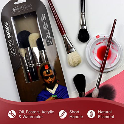 Silver Brush SMS-5599S Silver Mop Short Handle Multi Media Brush Set, 4 Per Pack - color: Mop Variety Set, size: 4 Pc