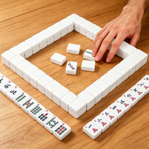 Bucher&Rossini American Mahjong Set, 166 Mahjong Tiles with Travel Case, Mahjong Game Set with Mah Jong Accessories, White Mahjong Tile