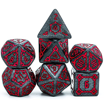 Cusdie 7 Pcs 25mm Giant Dice DND with Dragon Eye Dice Bag, Polyhedral Dice Set, D&D Dice for Pathfinder RPG (Black Red) - color: Black Red