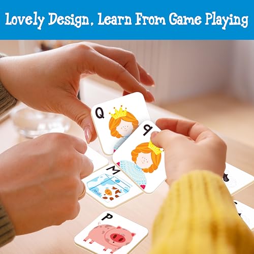 Hebayy 52 PCS Alphabet Memory Game, 26 Pairs Uppercase & Lowercase Letters Matching Game, Educational Early Learning Toy for Toddlers, Kindergarten, Kids 3+ - style: Alphabet