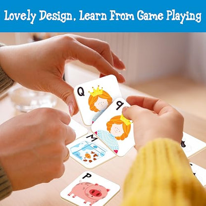 Hebayy 52 PCS Alphabet Memory Game, 26 Pairs Uppercase & Lowercase Letters Matching Game, Educational Early Learning Toy for Toddlers, Kindergarten, Kids 3+ - style: Alphabet