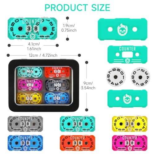 6PCS Life Counter with Metal Box, Health Tracker Life Counters Double Dials for Magic Card Games Accessories, Compatible with RPG D&D CCG TCG Tabletop Board Games - color: B Color Matching-6pcs