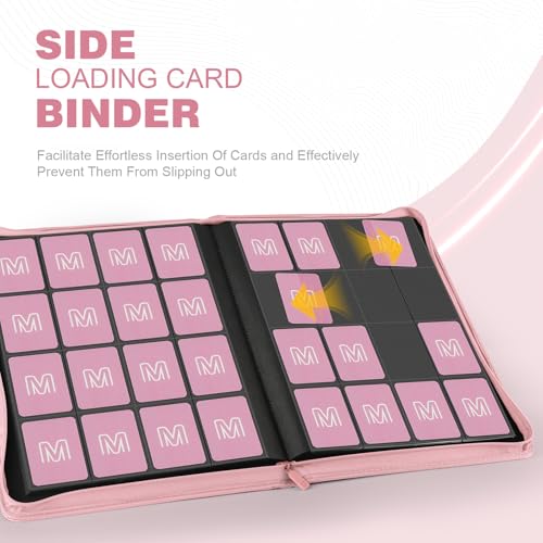 Premium Card Binder 16 Pocket,Trading Card Binder Holds up to 1000+Cards Sturdy Card Collection Album, Card Holder Folders for MTG, TCG, Game Cards & Sports Cards - color: 16 Pink