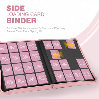 Premium Card Binder 16 Pocket,Trading Card Binder Holds up to 1000+Cards Sturdy Card Collection Album, Card Holder Folders for MTG, TCG, Game Cards & Sports Cards - color: 16 Pink