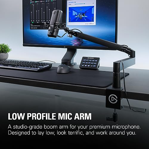 Elgato Wave Mic Arm Low Profile Microphone Boom Arm | Sits below shoulder line, 360-degree rotation, Magnetic cable channels, All-metal build, Fully adjustable mount - style: Low Profile