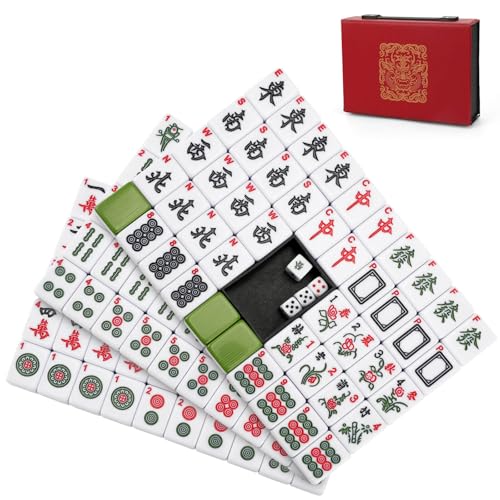 Mahjong Set, 146pcs Chinese Mahjong Tile Set Quality Mahjong Tiles | 1.18" Travel Size with Exquisite Storage Box Easy to Carry, Instruction Included Mah Jongg Sets for Family Friends Gatherings - size: Travel