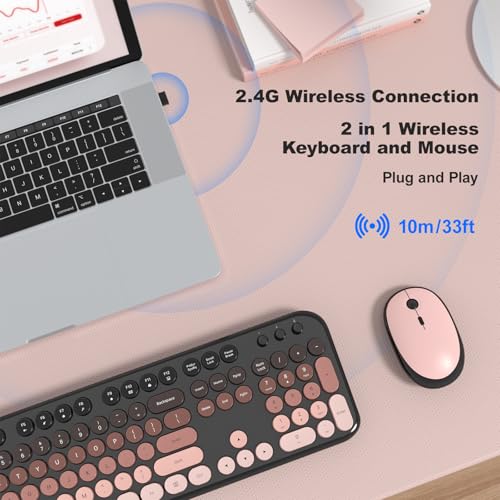 MOFII Wireless Keyboard and Mouse Combo, Full Size 2.4G Retro Round Computer Keyboard and Mouse Set, Plug and Play, for Windows, Computer, Desktop, PC, Notebook - (Lovely BlackBerry Gradient) - color: Lovely Blackberry Gradient